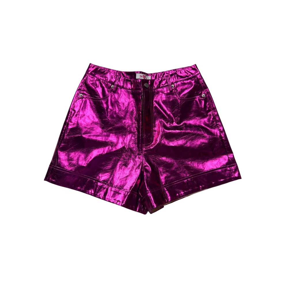 Buddy Love Barbiecore Metallic Hot Pink High Waisted Shorts | Y2K Festival Party